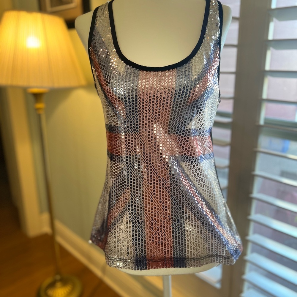 Annabelle USA Silver and Red Sequin Tank Top UK Flag size M Rockabilly Punk Rock